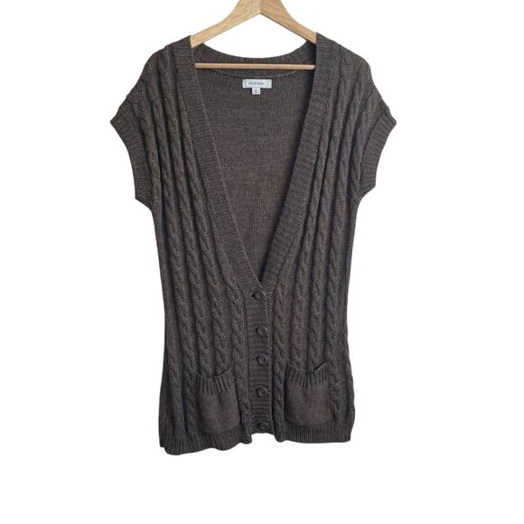 Merona Women Tunic Sweater‎ Vest XL Brown Button Up Wool Blend Office Travel Y3K - Picture 1 of 9